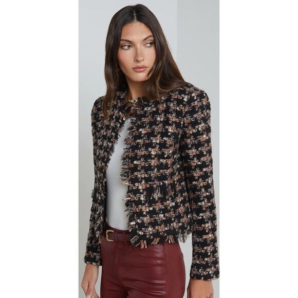 L’Agence Angelina Tweed Jacket in Black Multi Tweed NWT Size 0 - Picture 5 of 11